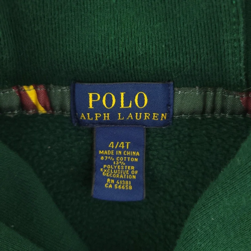 Polo Ralph Lauren Sweater Boys 4T Green Fleece Shawl Collar Pullover Pony Logo